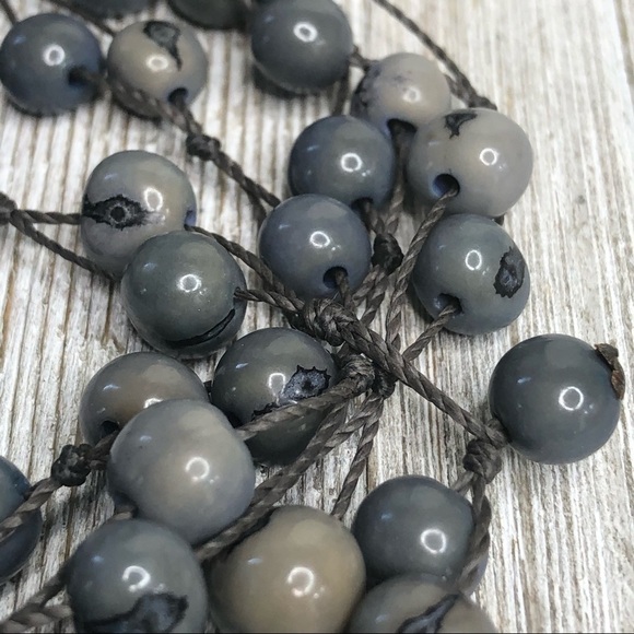 Artisan Offset Threaded Grey Bead Necklace - Picture 7 of 9
